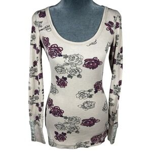 Decree Y2K Waffle Knit Thermal Top Small Cream Rose Lace Coquette Fairy Grunge